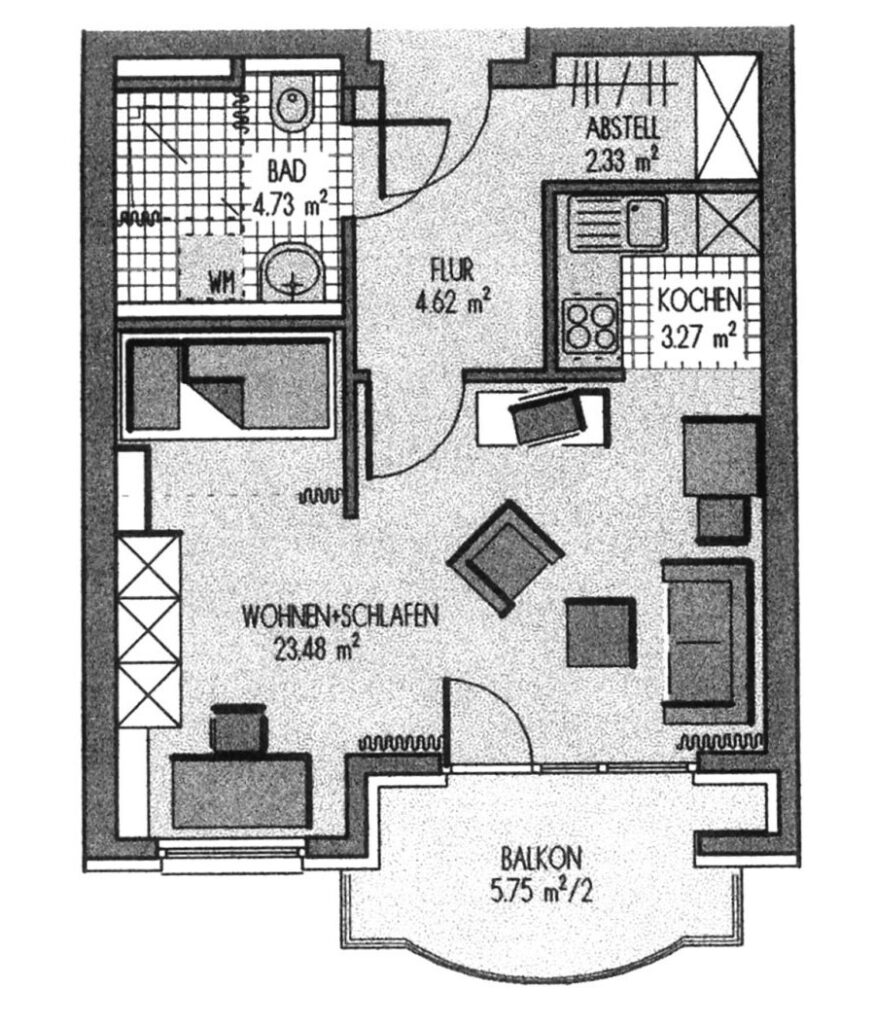 Grundriss Typ c 41 qm + Balkon